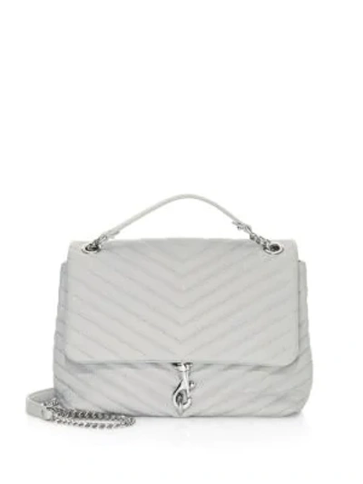 Shop Rebecca Minkoff Edie Quilted Leather Shoulder Bag In Ice Grey