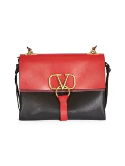 Shop Valentino Garavani Medium Vring Leather Shoulder Bag In Red Black