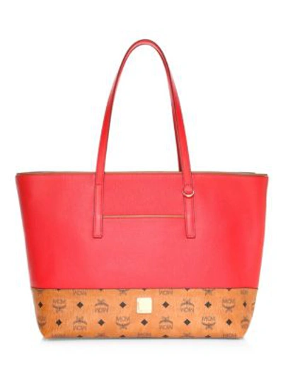 Shop Mcm Women's Wilder Leather Shopper In Ruby Red