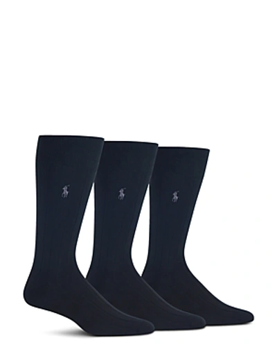 Shop Polo Ralph Lauren Supersoft Ribbed Dress Socks - Pack Of 3 In Black