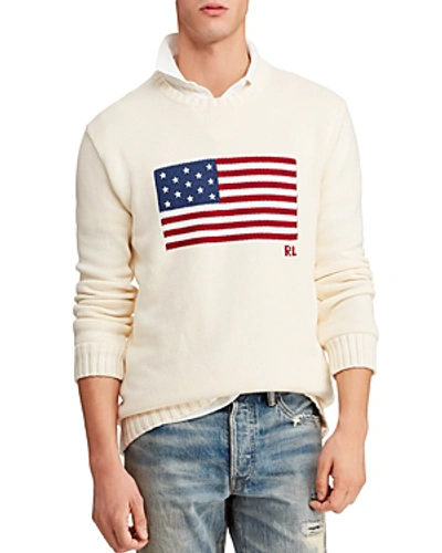 Shop Polo Ralph Lauren Iconic Flag Sweater In Chic Cream