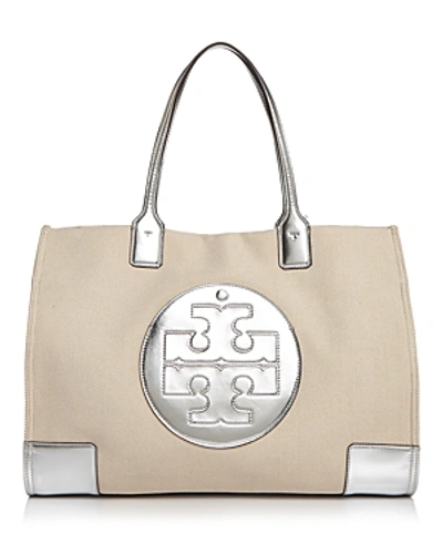 Shop Tory Burch Ella Canvas Tote In Natural/silver