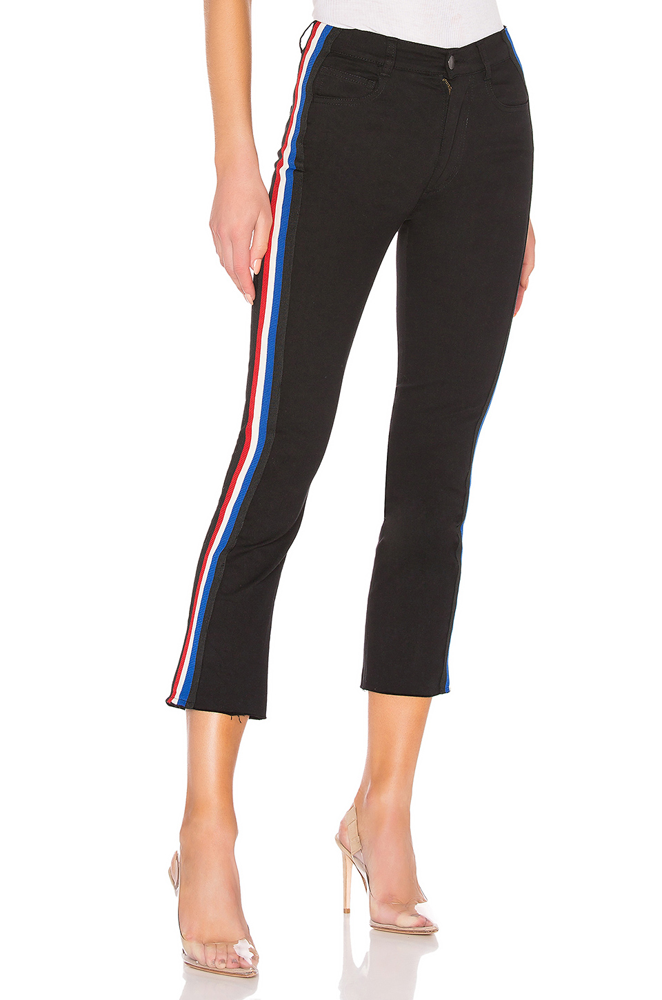 Pam & Gela Cropped Flare With Classic Stripe Pant In Black | ModeSens