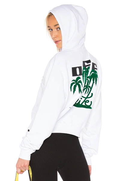 Shop Off-white Island Crop Hoodie In White & Green