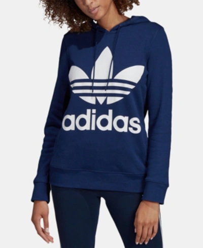 Shop Adidas Originals Adicolor Cotton Trefoil Hoodie In Dark Blue