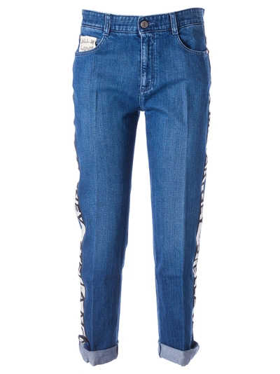 Shop Stella Mccartney Logo Stripe Boyfriend Jeans In Dark Classic Denim