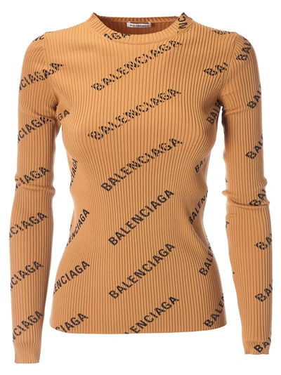 Shop Balenciaga Logo Print Sweater In Beige