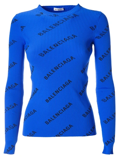 Shop Balenciaga Logo Print Sweater In Royal