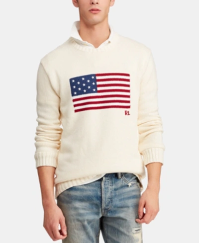 Shop Polo Ralph Lauren Men's Iconic Flag Sweater In Cream
