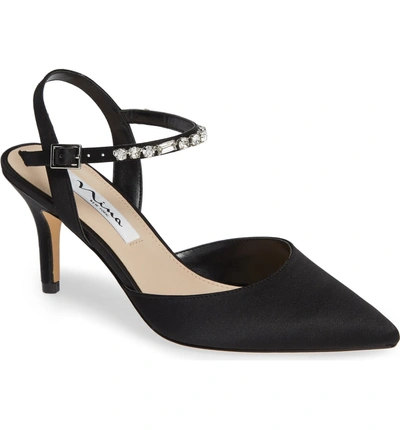 Shop Nina Tonya Pointy Toe Pump In Black Satin