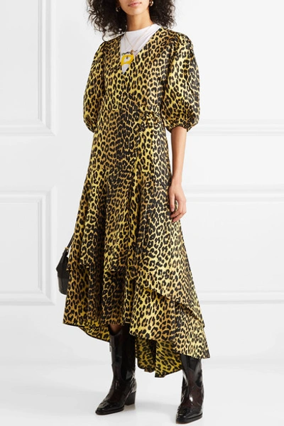 Shop Ganni Leopard-print Cotton-poplin Wrap Dress In Leopard Print