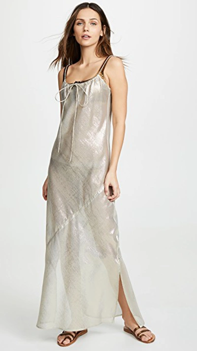 Shop Lisa Marie Fernandez Drawstring Bias Slip Dress In White/gold Metallic