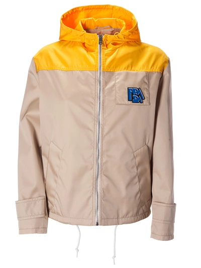 Shop Prada Logo Print Windbreaker In Deserto/giallo