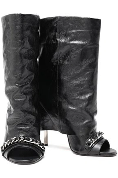 Shop Balmain Chain-trimmed Leather Boots In Black