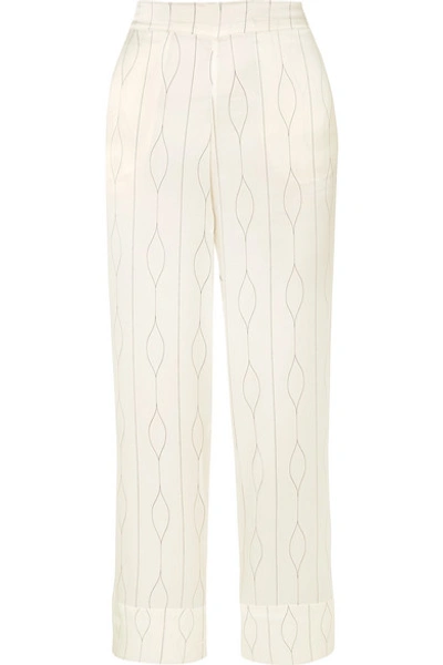 Shop Asceno Printed Silk-satin Pajama Pants In White