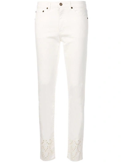 Shop Saint Laurent Perforated Detail Slim Jeans - White
