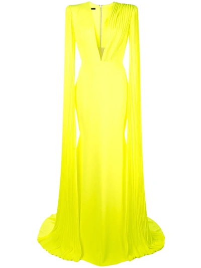 Shop Alex Perry Plunge Cape Gown - Yellow