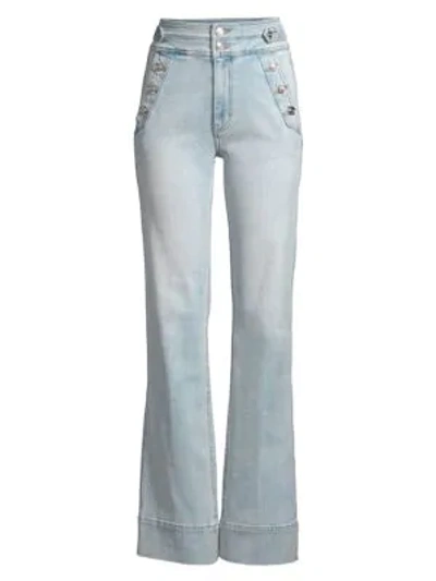 Shop Current Elliott The Maritime High-waist Button Flare Jeans In Blue Wave
