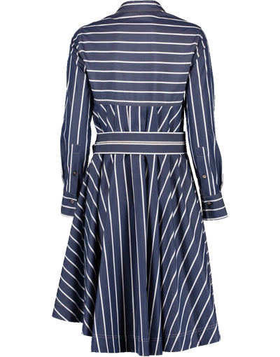 Shop Brunello Cucinelli Long Sleeve Belted Stripe Dress In Mid-wht