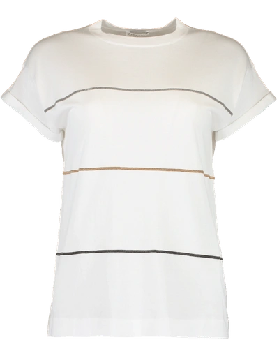 Shop Brunello Cucinelli Short Sleeve Cotton Monili Stripe Knit In White