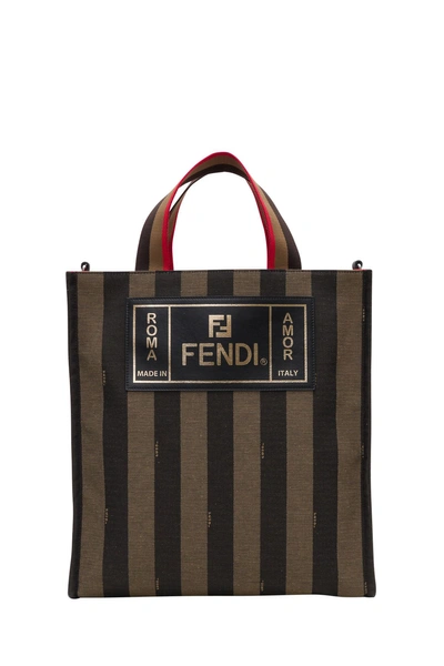 Shop Fendi Striped Tote Bag In Marrone
