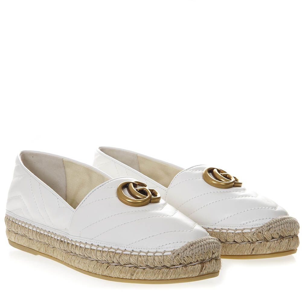 Gucci White Leather Espadrilles With Gg 
