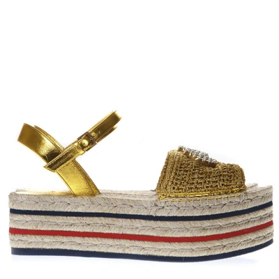 Shop Gucci Gold Espadrilles Platfrom Sandals