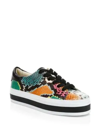 Shop Alice And Olivia Ezra Snake-print Platform Sneakers In White Multi