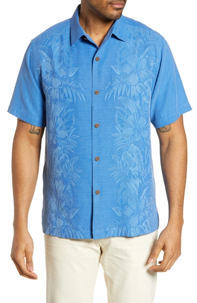 Shop Tommy Bahama Kamari Border Classic Fit Silk Camp Shirt In Zephyr Blue