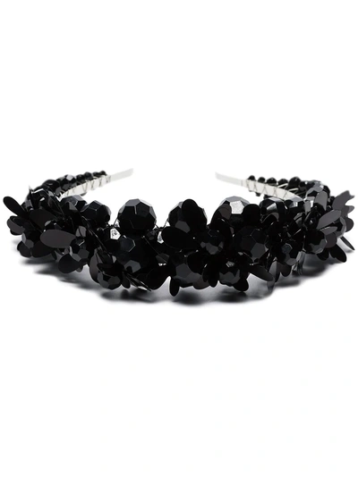 Shop Simone Rocha Black Floral Bead Embellished Headband