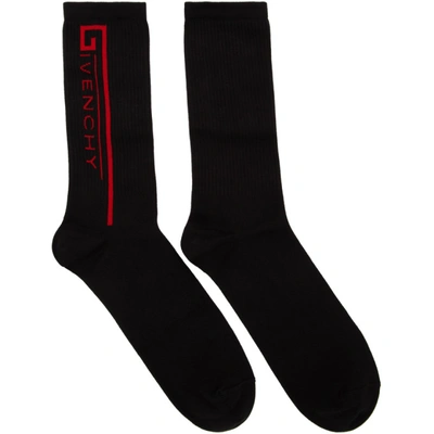 Shop Givenchy Black And Red Logo Socks In 090 Blkred