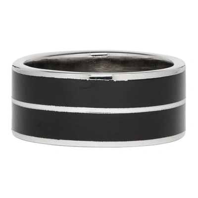 Shop Givenchy Silver And Black Signature Logo Ring In 008 Silvblk