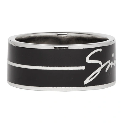 Shop Givenchy Silver And Black Signature Logo Ring In 008 Silvblk