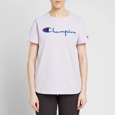 Shop Champion Reverse Weave Women's Logo Script Tee In Purple