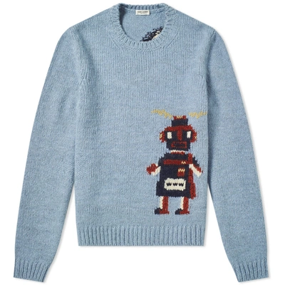 Shop Saint Laurent Robot Crew Knit In Blue