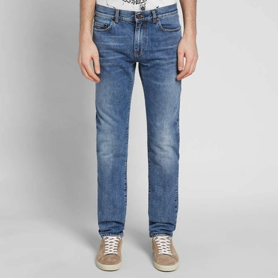 Shop Saint Laurent Skinny Low Jean In Blue