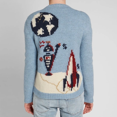 Shop Saint Laurent Robot Crew Knit In Blue