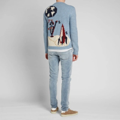 Shop Saint Laurent Robot Crew Knit In Blue