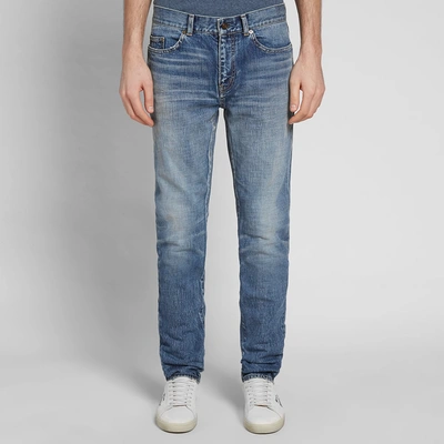 Shop Saint Laurent Skinny Low Jean In Blue