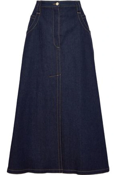 Shop Nina Ricci Woman Flared Denim Midi Skirt Dark Denim