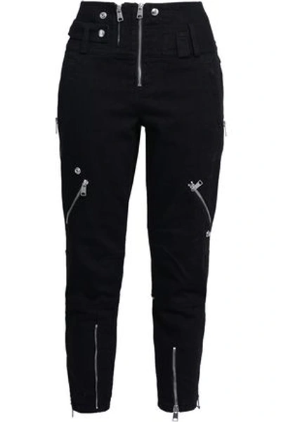 Shop Alexander Mcqueen Woman Zip-detailed High-rise Slim-leg Jeans Black