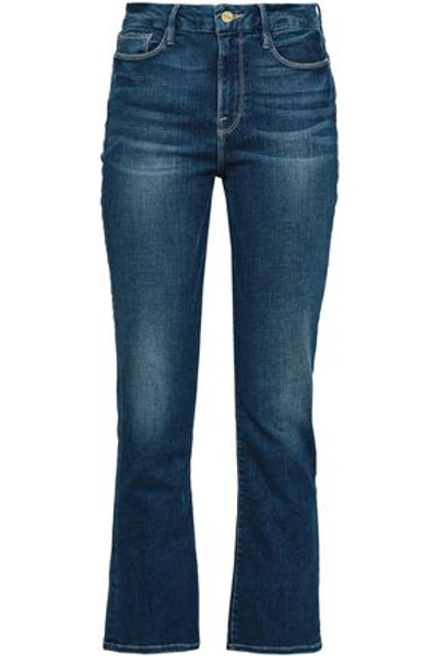 Shop Frame Woman Faded High-rise Bootcut Jeans Dark Denim
