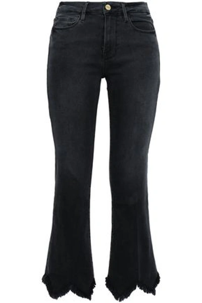 Shop Frame Woman Frayed High-rise Bootcut Jeans Charcoal