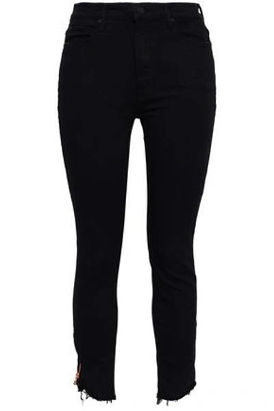 Shop Mother Frayed High-rise Skinny Jeans In Black