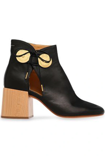 Shop Mm6 Maison Margiela Cutout Embellished Leather Ankle Boots In Black
