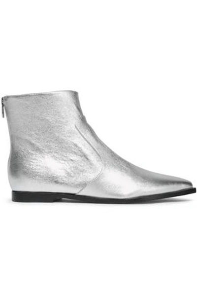 Shop Sigerson Morrison Woman Metallic Leather Ankle Boots Silver