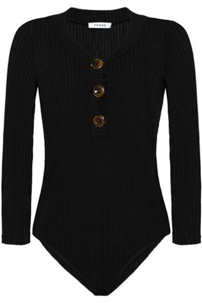 Shop Frame Woman Ribbed-knit Bodysuit Black