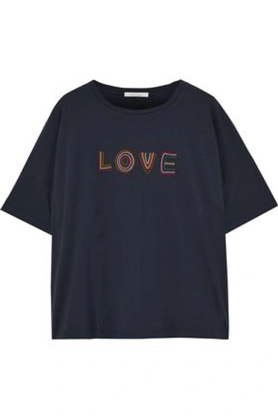 Shop Chinti & Parker Chinti And Parker Woman Embroidered Cotton-jersey T-shirt Navy