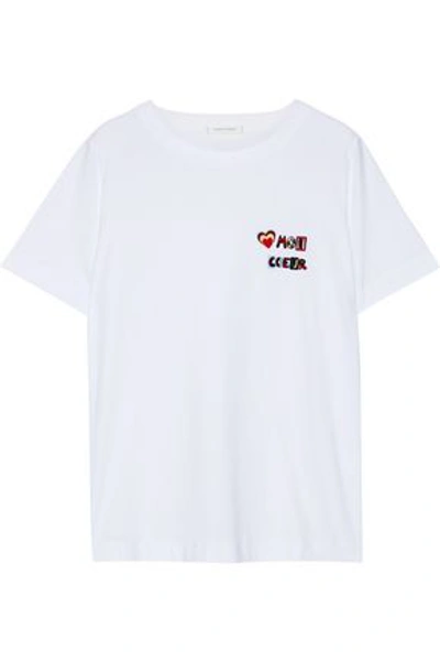 Shop Chinti & Parker Chinti And Parker Woman Embroidered Cotton-jersey T-shirt White
