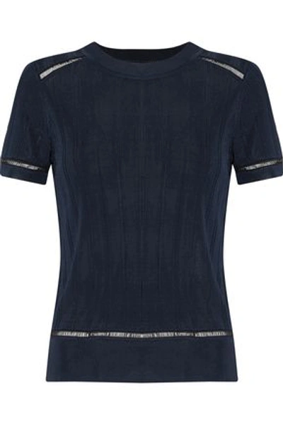 Shop Rag & Bone Woman Open Knit-trimmed Ribbed-knit Top Navy